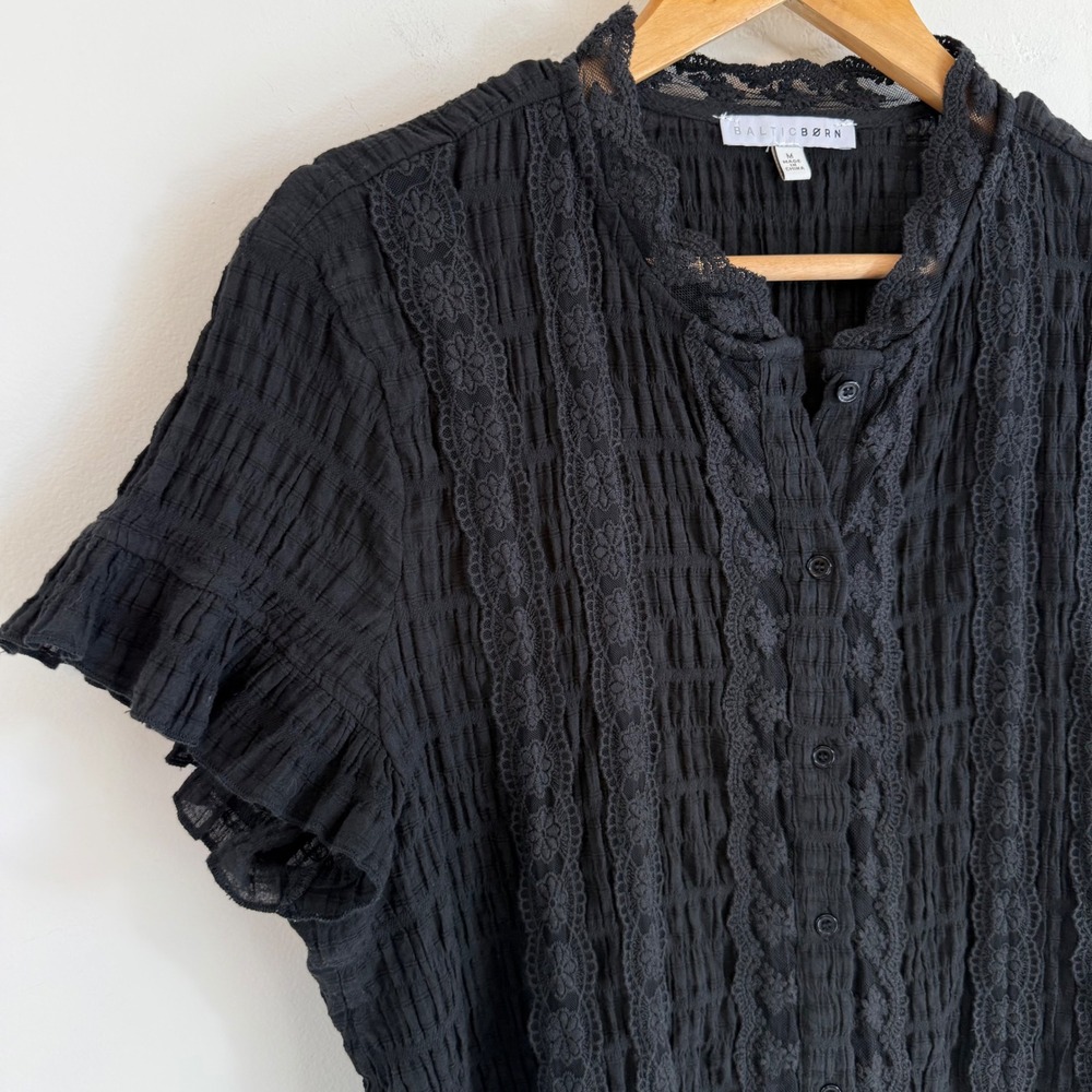 Baltic Born Zara Lace Top Black Size M Cotton Boho Feminine Coquette Blouse - Picture 4 of 13